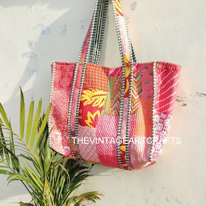 Quilted Patchwork Cotton Tote Bag: Sustainable Boho Shoulder Bag