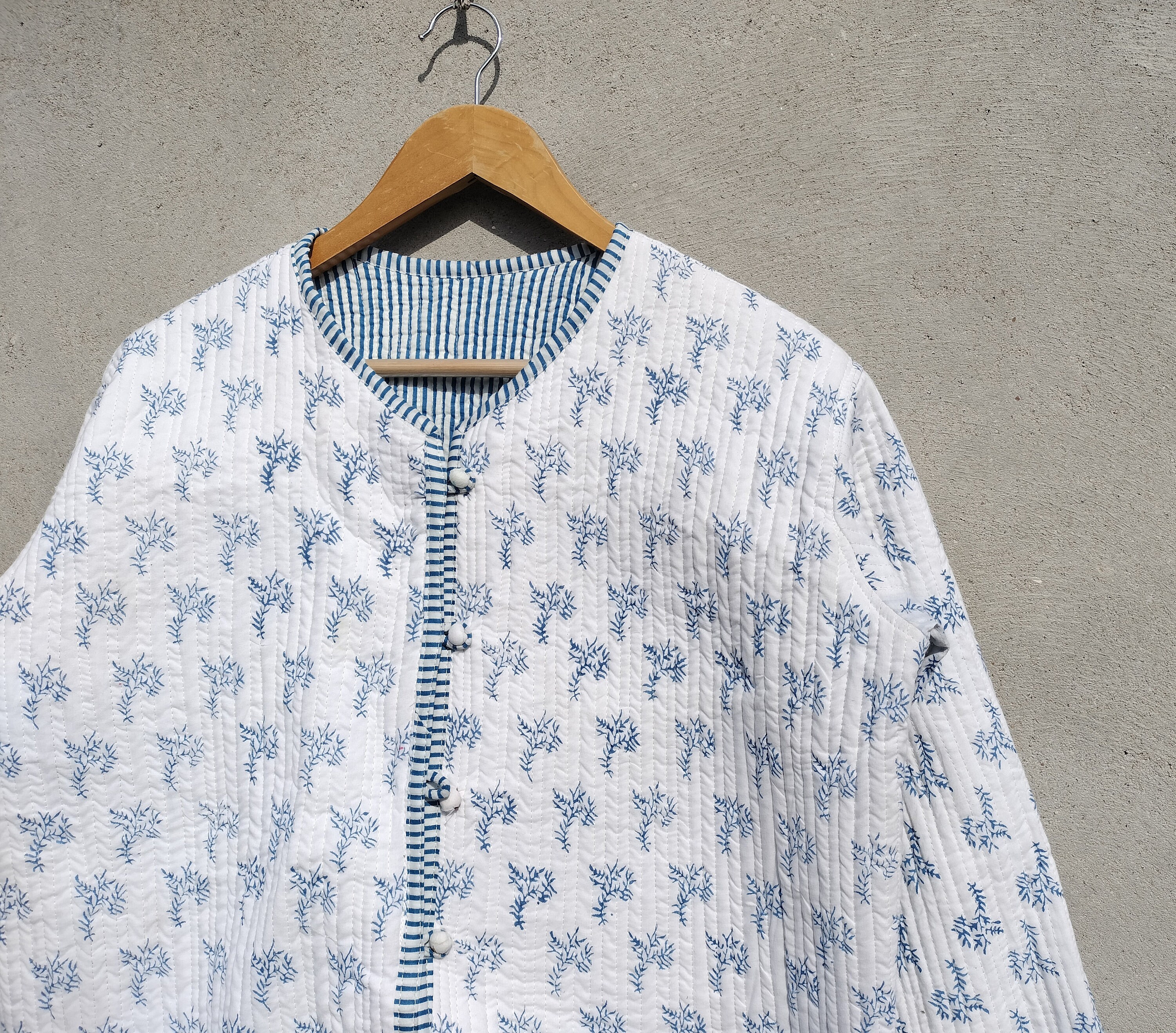 Handmade Indian Block Print Quilted Cotton Jacket - Etsy Finland