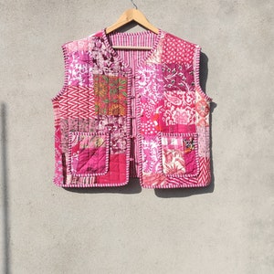 Vestes en patchwork de coton, manteau d'hiver fait main en coton indien, veste de style bohème, veste courte matelassée en kantha unisexe image 2