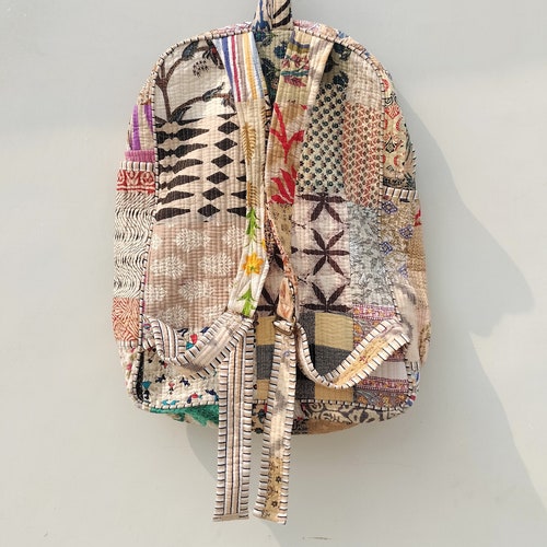Cotton Patchwork Backpack: Bohemian Indian Laptop Bag - Etsy display picture 3