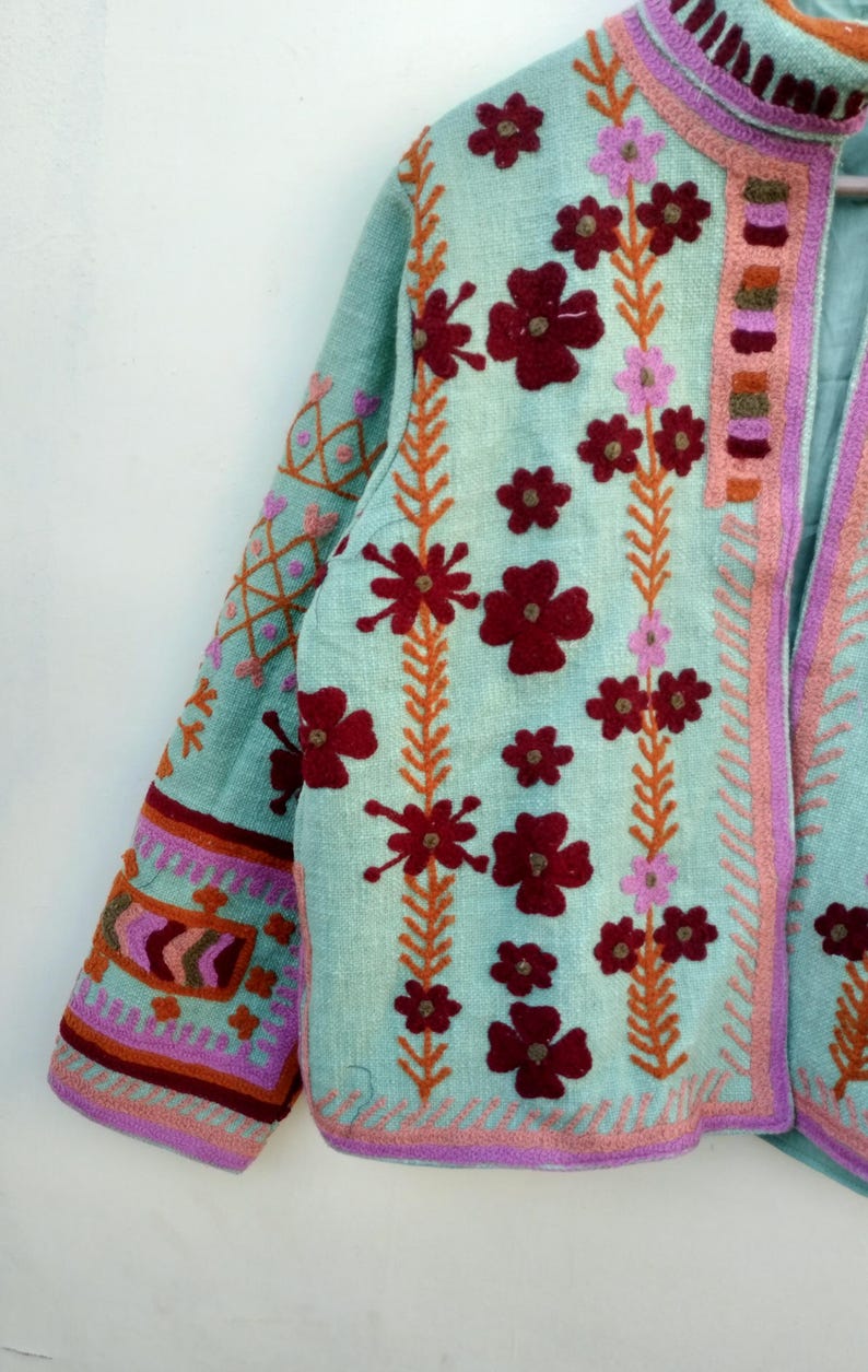 Handmade Suzani Embroidery Jacket: Reversible Organic Cotton Floral Coat image 5