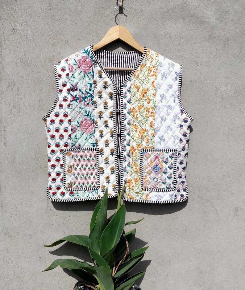 Hand Made Patchwork Jackets, Indian Cotton Handmade Winter Jacket Coat, Bohemian Style Jacket, Unisex Short Quilted Kantha Jacket zdjęcie 4