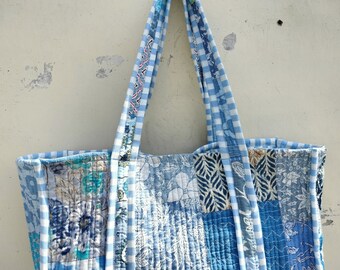 キルティングパッチワークトートバッグ：花柄コットンショルダーバッグ