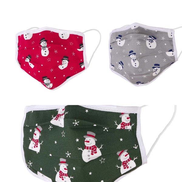 Mouth Nose Mask Mouthguard Fabric Mask Christmas with Noseband - Cotton- Snowman Winter 3 Colors