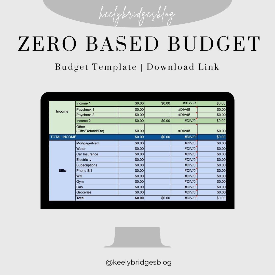 Monthly Budget Template Zerobased Budget Excel Download Etsy