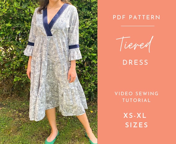 PDF Sewing Pattern Tiered Dress Trumpet Sleeve for Women/ DIY Dress / Digital Pattern / Printable Sewing Pattern - Etsy PDF Sewing Pattern Tiered Dress Trumpet Sleeve for Women/ DIY Dress / Digital Pattern / Printable Sewing Pattern - Etsy