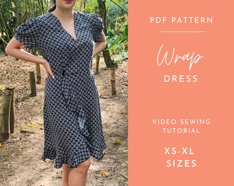 PDF Sewing Pattern Wrap Dress With Puff sleeve For Women/ DIY Dress / Digital Pattern / Printable Sewing Pattern