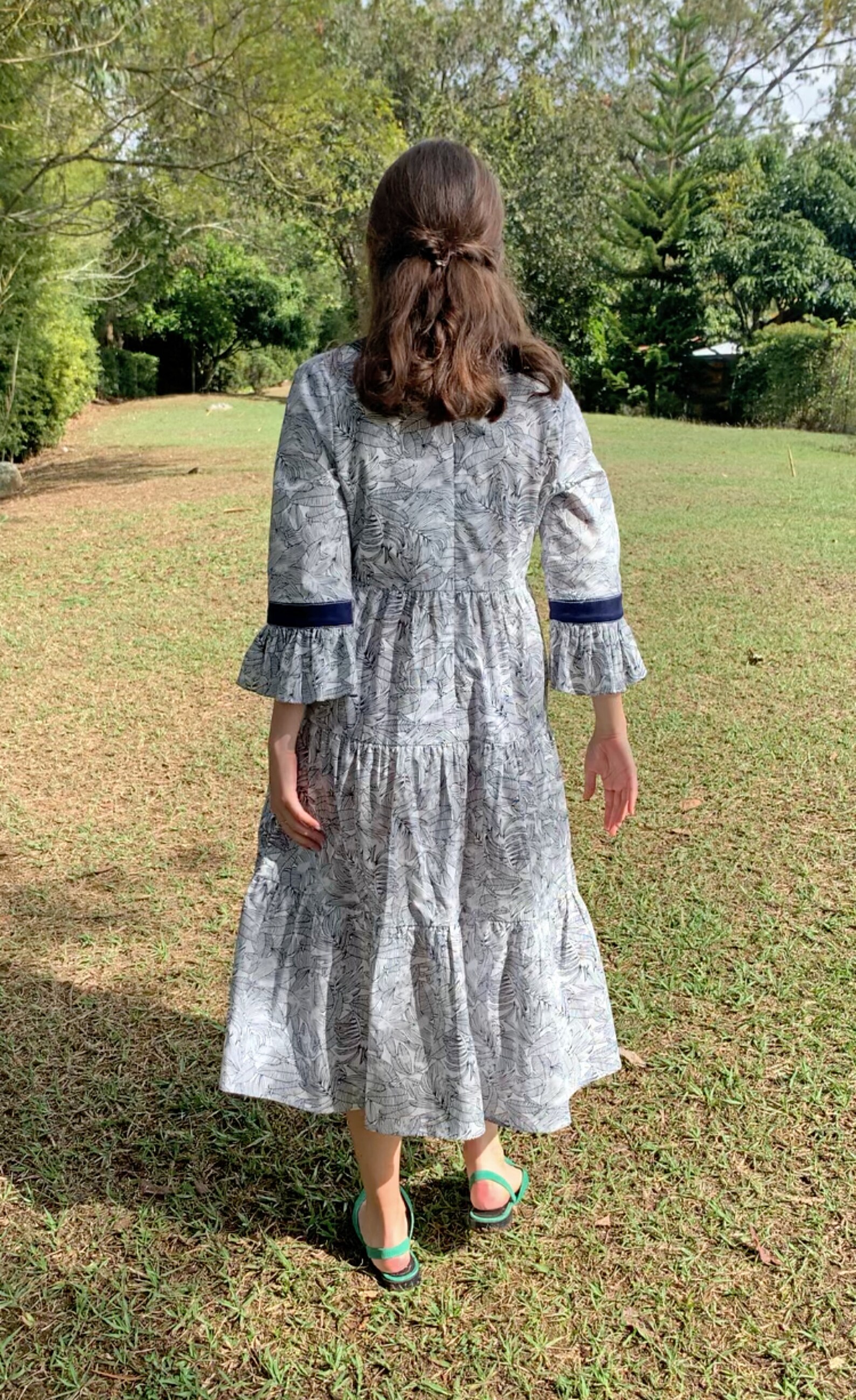 PDF Sewing Pattern Tiered Dress Trumpet Sleeve for Women/ DIY Dress