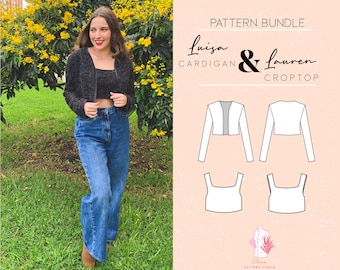 Paquete PDF Patrón de costura Crop Top + cárdigan para mujeres / DIY Top y cardigan / Patrón digital / Patrón de costura imprimible / DIY recortado