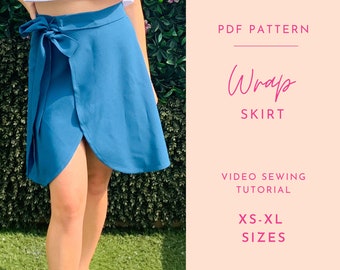 Patrón de costura en PDF para falda cruzada para mujer/Falda DIY/Patrón digital para falda cruzada/Patrón de costura imprimible