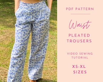 PDF Sewing Pattern High - Waist Pleated Trousers For Women/ DIY Trousers  / Digital Pattern / Printable Sewing Pattern