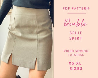 Patrón de costura en PDF para falda de mujer/Falda DIY/Patrón digital para falda con doble abertura/Patrón de costura imprimible