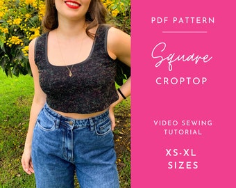 Patrón de costura PDF de top corto para mujer/Top DIY/Patrón digital/Patrón de costura imprimible