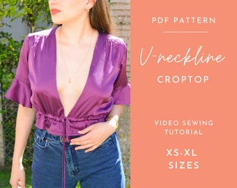 Patrón de costura en PDF para top corto de mujer / Top DIY / Patrón digital / Patrón de costura imprimible