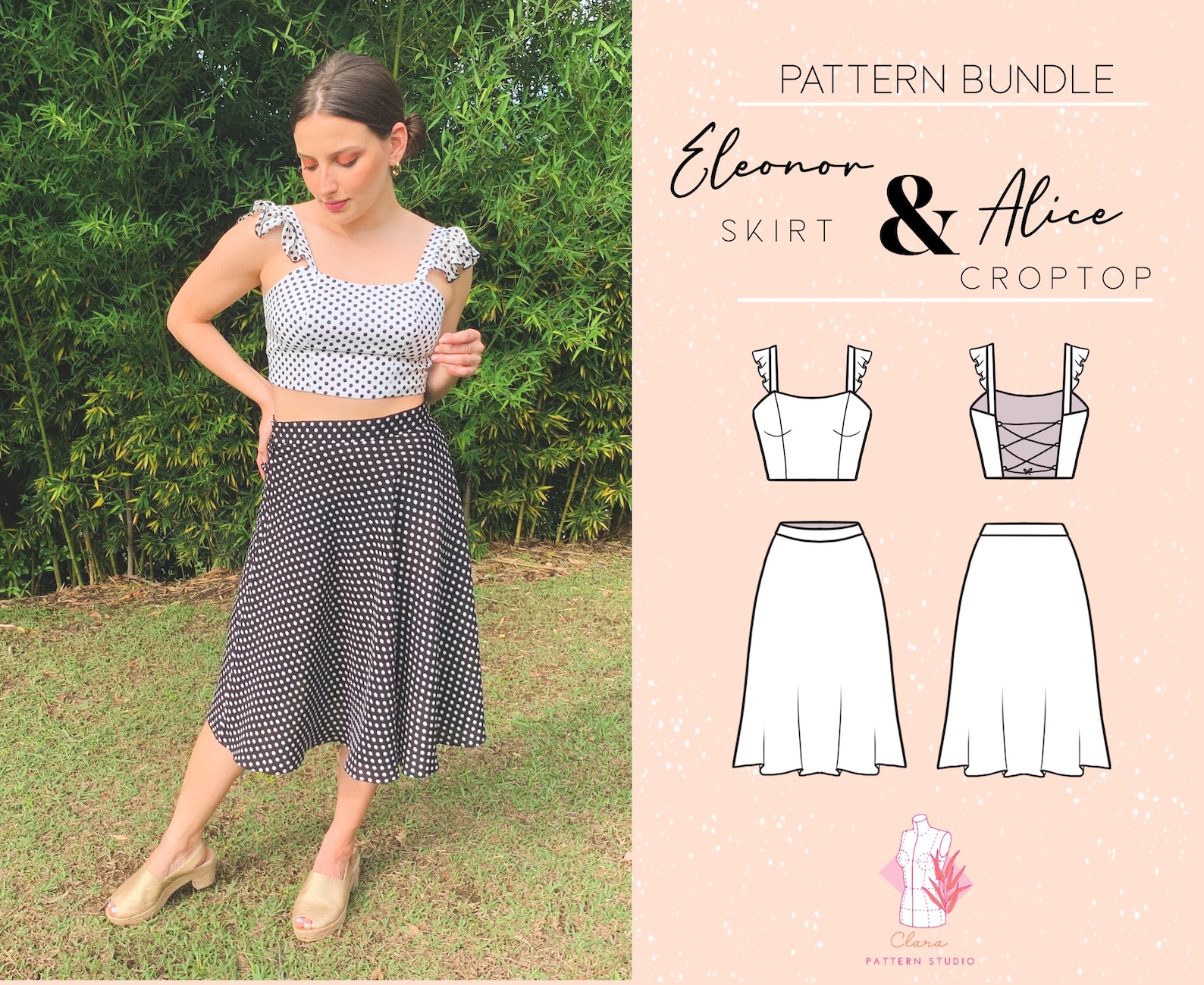 Bundle PDF Sewing Pattern Crop Top Skirt for Women/ DIY Top / Digital