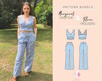 PDF Sewing Pattern Bundle / Crop Top & High- Waist Trousers For Women/ DIY Top / DIY Pants/ Digital Pattern / Printable Sewing Pattern