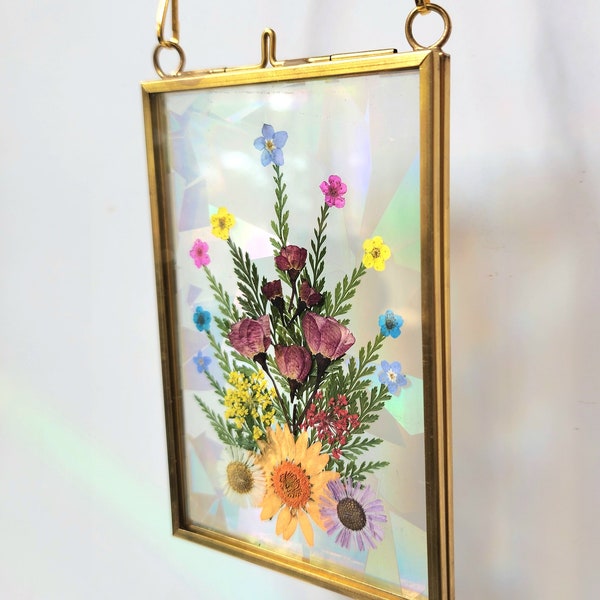 Forget Me Not - Fractal Floral Suncatcher - Real Pressed Flowers - Rainbow Prism Light Refraction -  Moving Shadow & Light Art-