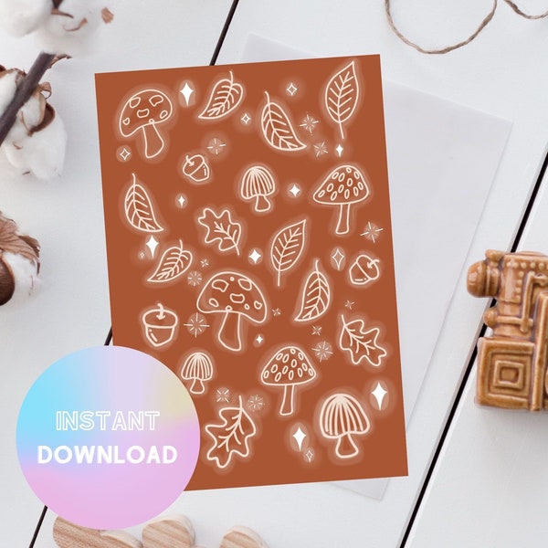 Digital AUTUMN Print Personal Use DIY Download Fall Holiday Festive Decoration Artwork Postcard Card Planner Bullet Journal Two Colors