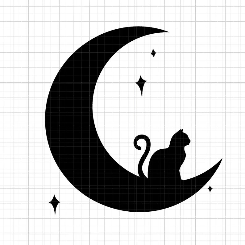 Halloween Cat on Moon Silhouette SVG PNG JPG File for Cricut or Stencil