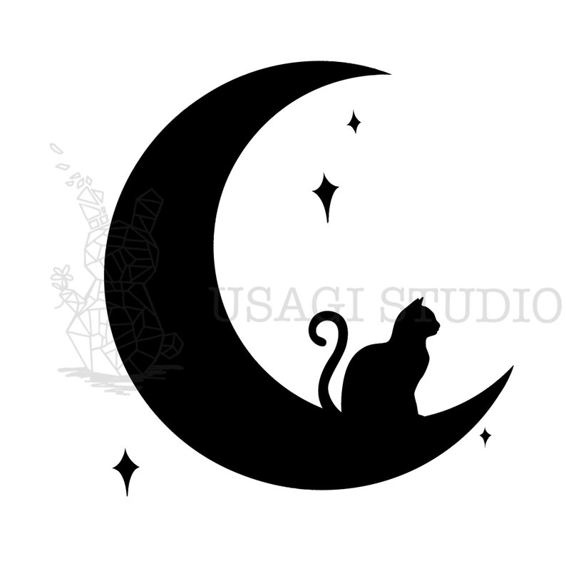 Download Halloween Cat on Moon Silhouette SVG PNG JPG File for ...