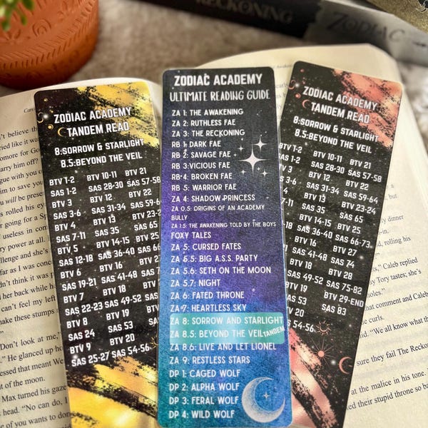 Reading Order Guide and Tandem Read bookmarks for  ZA Zodiac book series