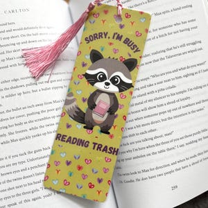 Sono impegnato a leggere spazzatura/panda spazzatura/procione arcobaleni e cuori segnalibro regalo libresco per amante dei libri