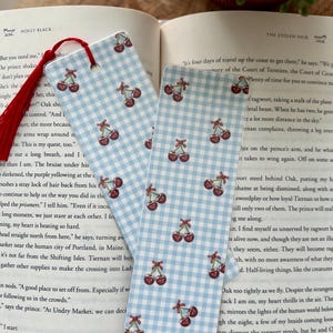 Plaid summer cherries bookmark bookish gift for booklover