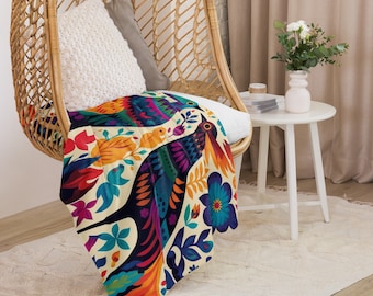 Mexican Otomi Throw Blanket: Colorful Folk Art Home Decor
