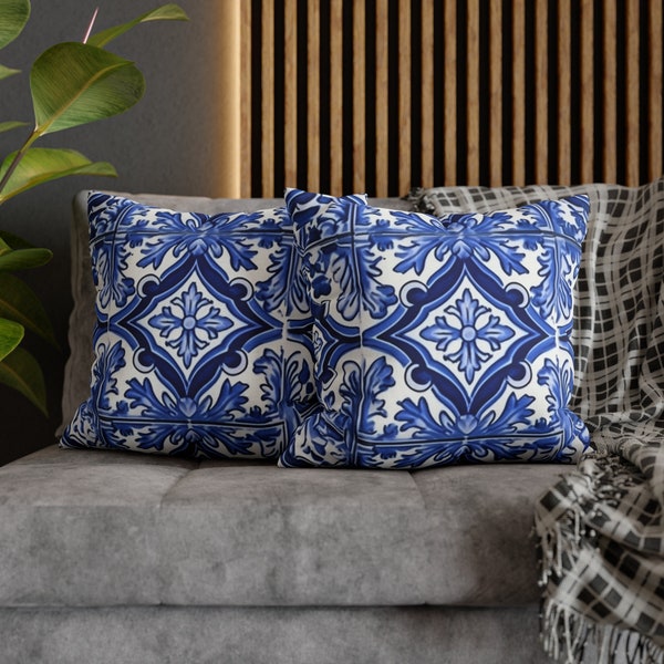Portuguese Pillow Cover-Zippered Sofa Cushion Covers| Washable Pillows Covers|Portuguese Ceramic Tile|Portuguese Azulejo Decor