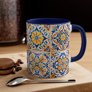 Mug for Tea and Coffee| Dishwasher and Microwave Safe| Personalized Ceramic Mugs | Spanish Tile Art | Ceramic Tea Cup| Christmas Mug Gift
