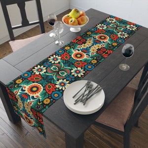 Polish Table Runner - Modern Rustic decor| Table Runner (Cotton, Poly)|Polish Folk Art| Floral Table Runner Decor | Poland Art Tablecloth