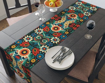 Polish Table Runner - Modern Rustic decor| Table Runner (Cotton, Poly)|Polish Folk Art| Floral Table Runner Decor | Poland Art Tablecloth