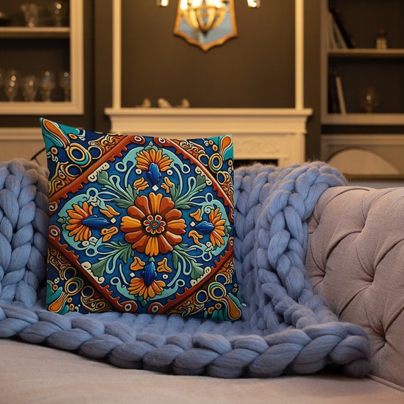 Mexican Art Throw Pillow: Linen Feel Lumbar Cushion