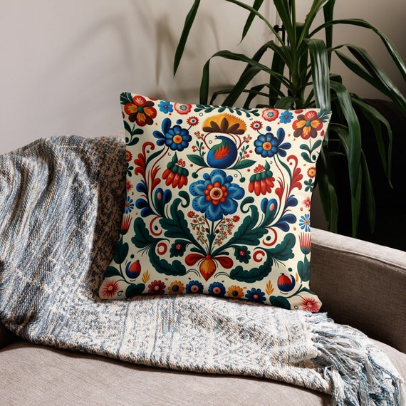 Hungarian Folk Art Throw Pillow: Boho Home Decor