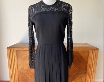 Vintage Hand Sewn Black Dress with Lace