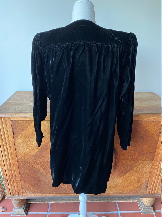 Vintage 80s Black Velvet Button Down Duster with … - image 5
