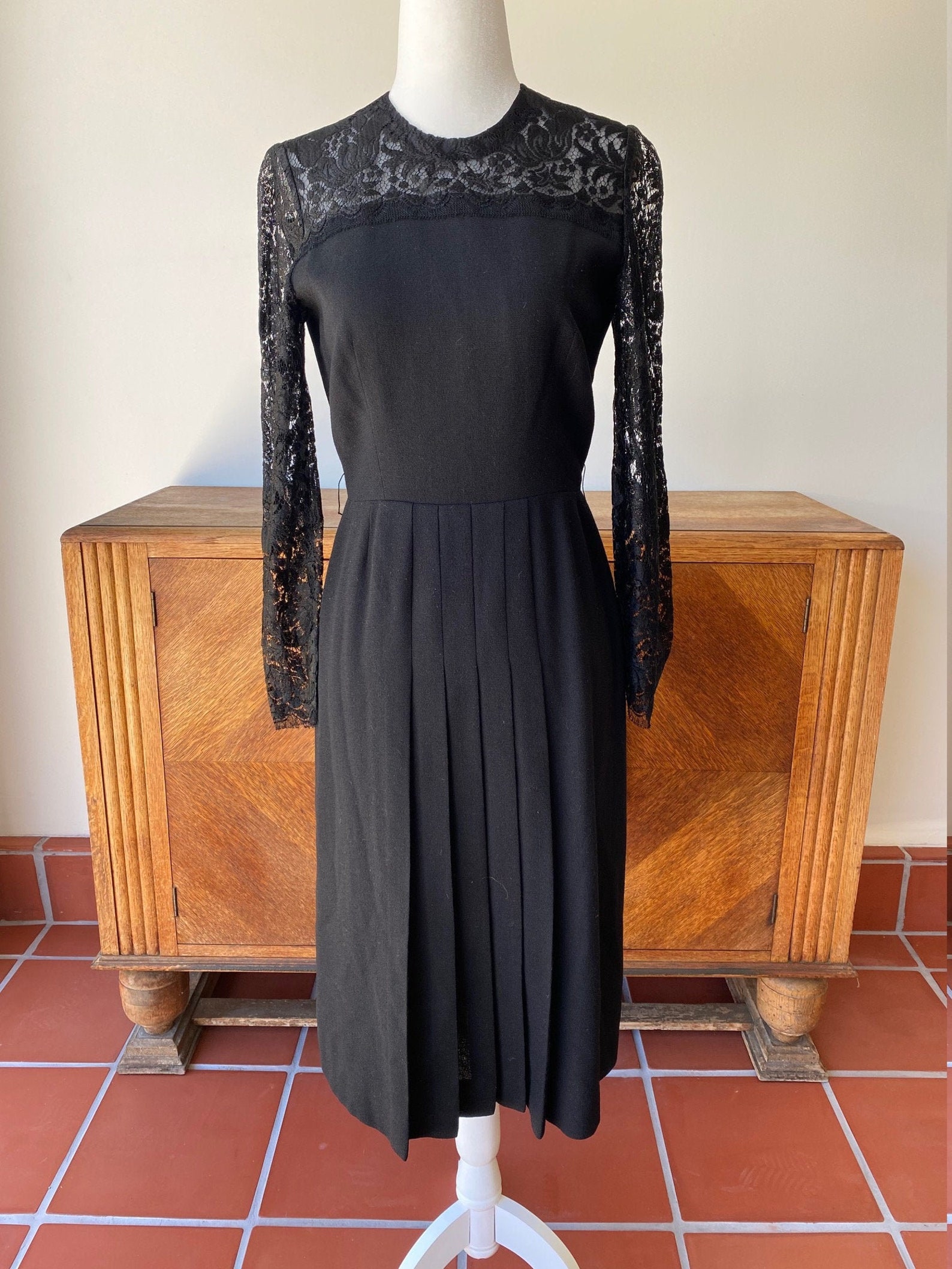Vintage Hand Sewn Black Dress With Lace Etsy
