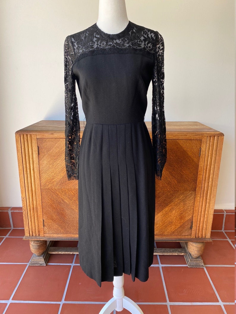 Vintage Hand Sewn Black Dress with Lace