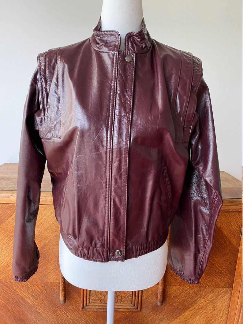 Vintage 80s Burgundy Leather Jacket image 1