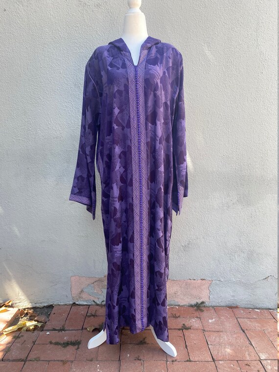 Moroccan Djellaba Purple Hooded Caftan Dress Gown