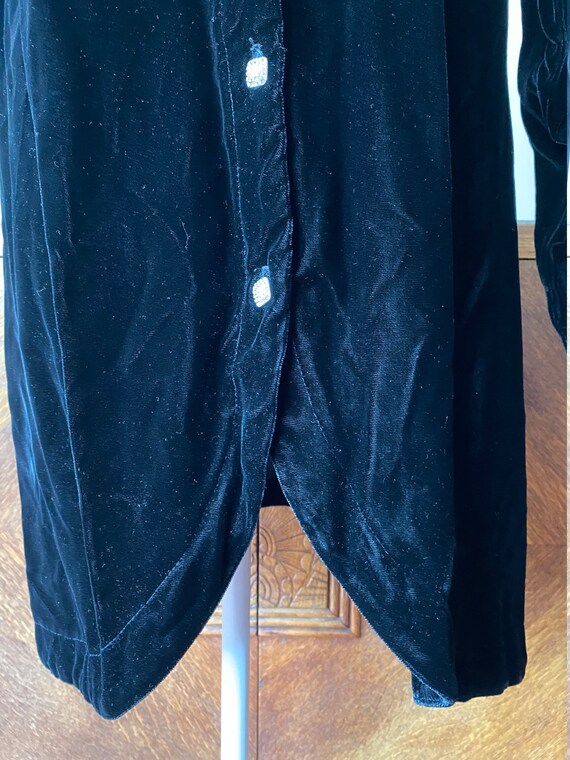 Vintage 80s Black Velvet Button Down Duster with … - image 4