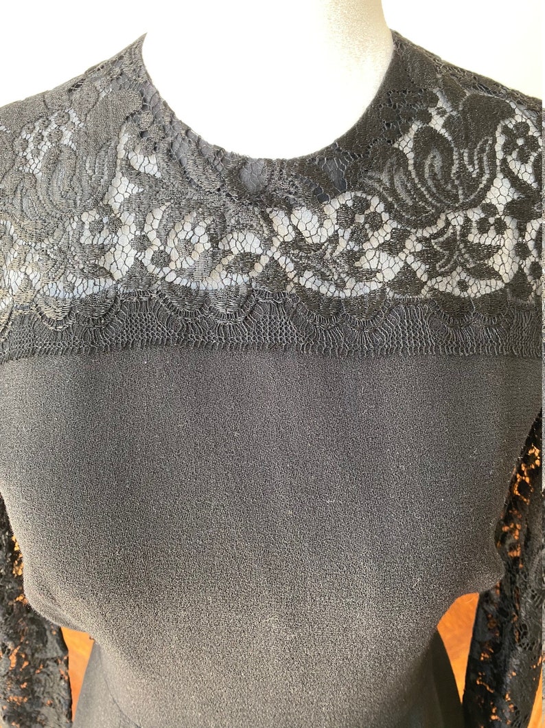 Vintage Hand Sewn Black Dress with Lace