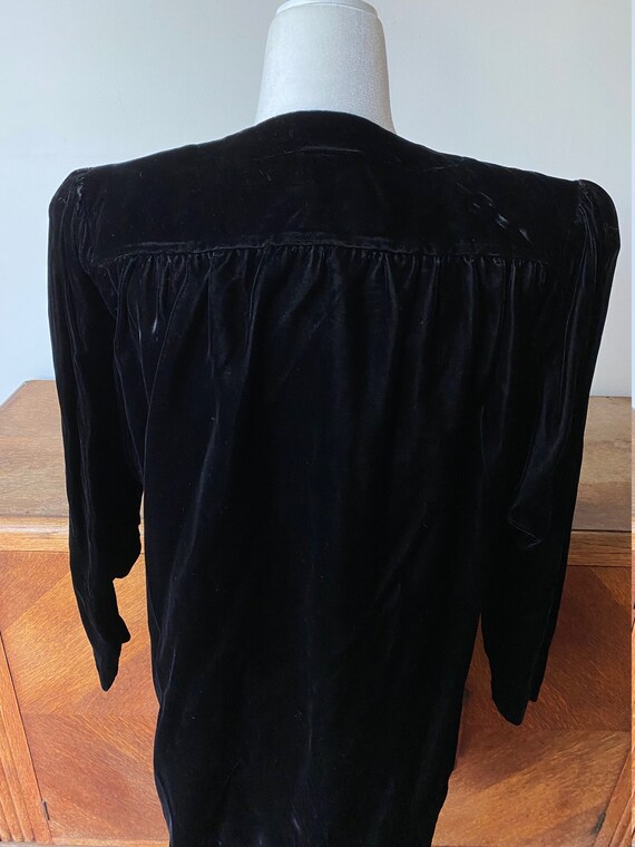 Vintage 80s Black Velvet Button Down Duster with … - image 6