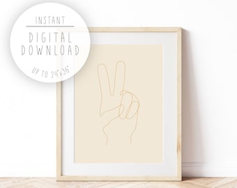 Floral Silhouette Souvenir Flower Illustration Art Print 8x10 Wildflower Peace Sign California Wall Art Minimalist