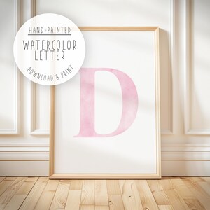 Choose Your Letter Pink Hand-Painted Watercolor DIGITAL DOWNLOAD, Custom Pink Nursery Letter, Baby Initial Art Print, Kids Monogram Wall Art