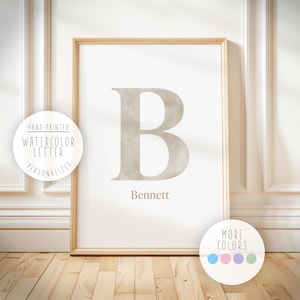Customized Name & Hand-Painted Letter Print: Personalized Watercolor Initial (Digital Download, Multiple Color Options)