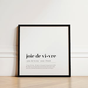 Joie de Vivre Definition Print DOWNLOAD, Joy of Living French Phrase Square Poster, French Wall Art, Minimalist Black and White Typography