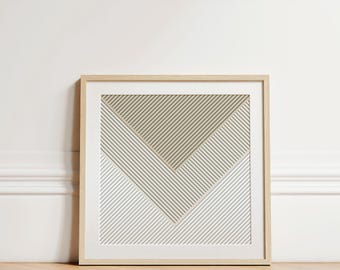 Arte geométrico verde salvia: Impresión cuadrada minimalista con líneas diagonales e ilusión óptica (descarga digital)