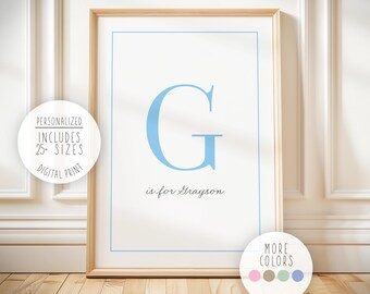 Personalized Name & Blue Letter Art Print: Custom Initial with Multiple Color Options (Digital Download)
