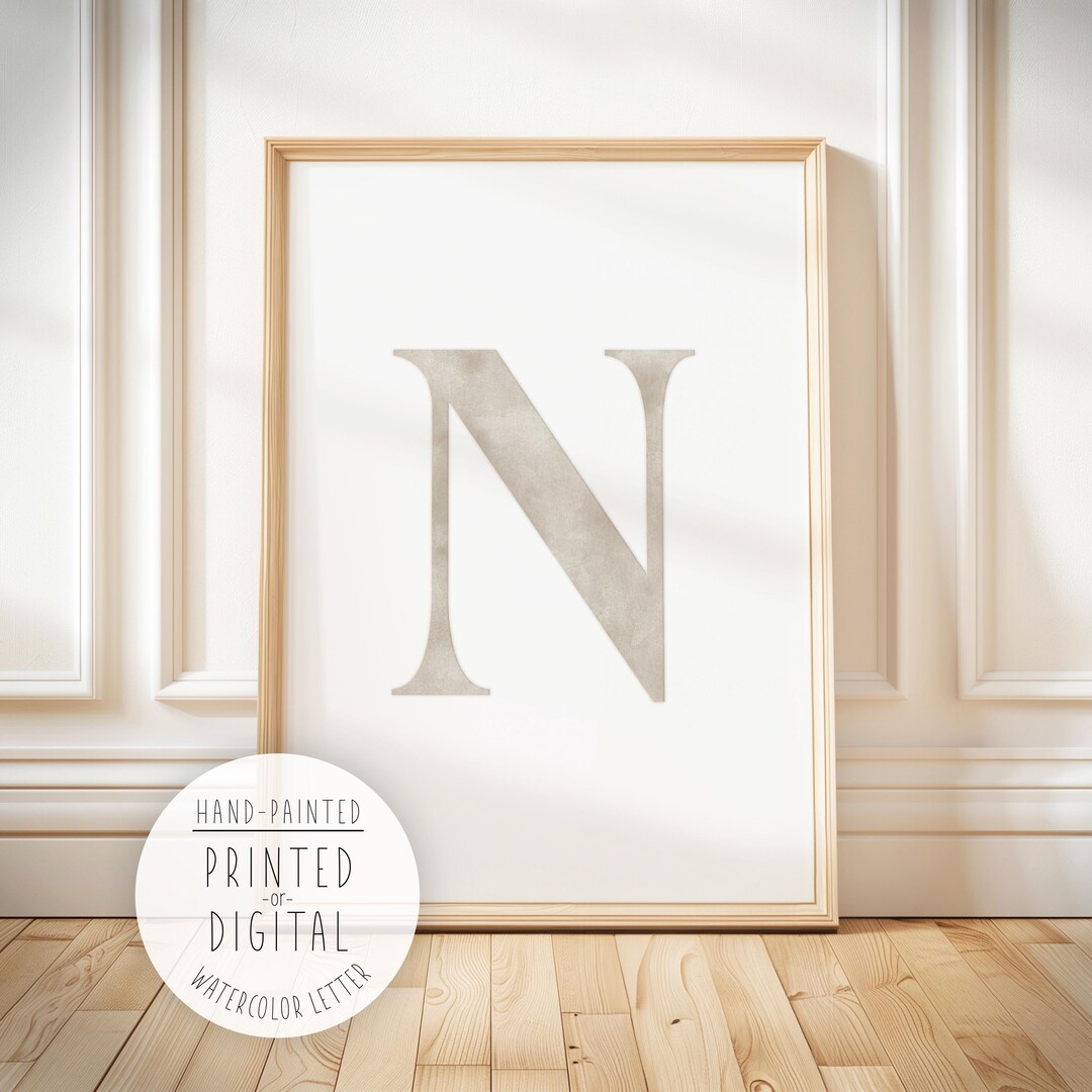 Neutral Beige Hand-painted Watercolor Letter, Baby Nursery Kids Dorm ...